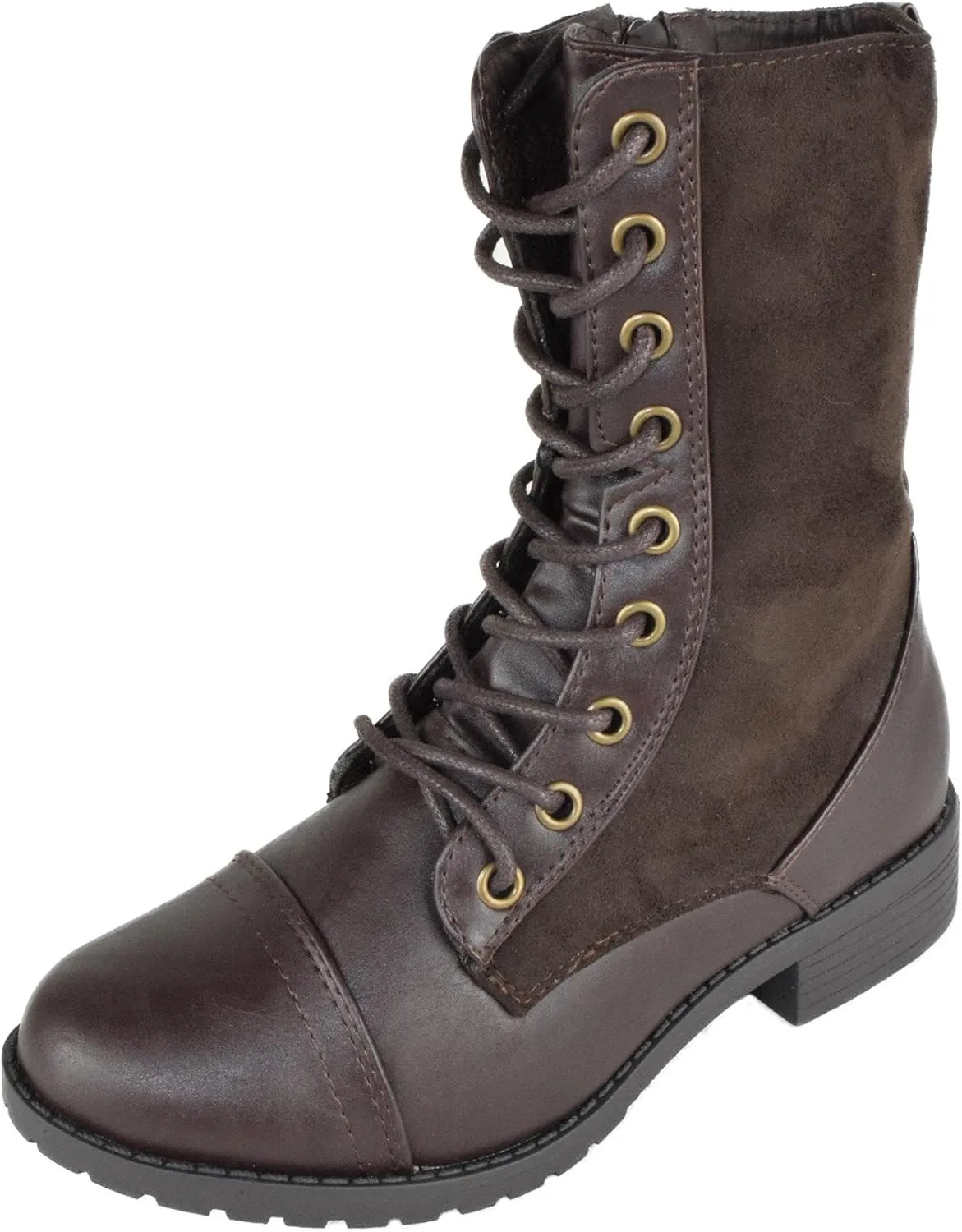 Forever Women Shoes Combat Army Style Boots Lace Up Side Zipper Booties