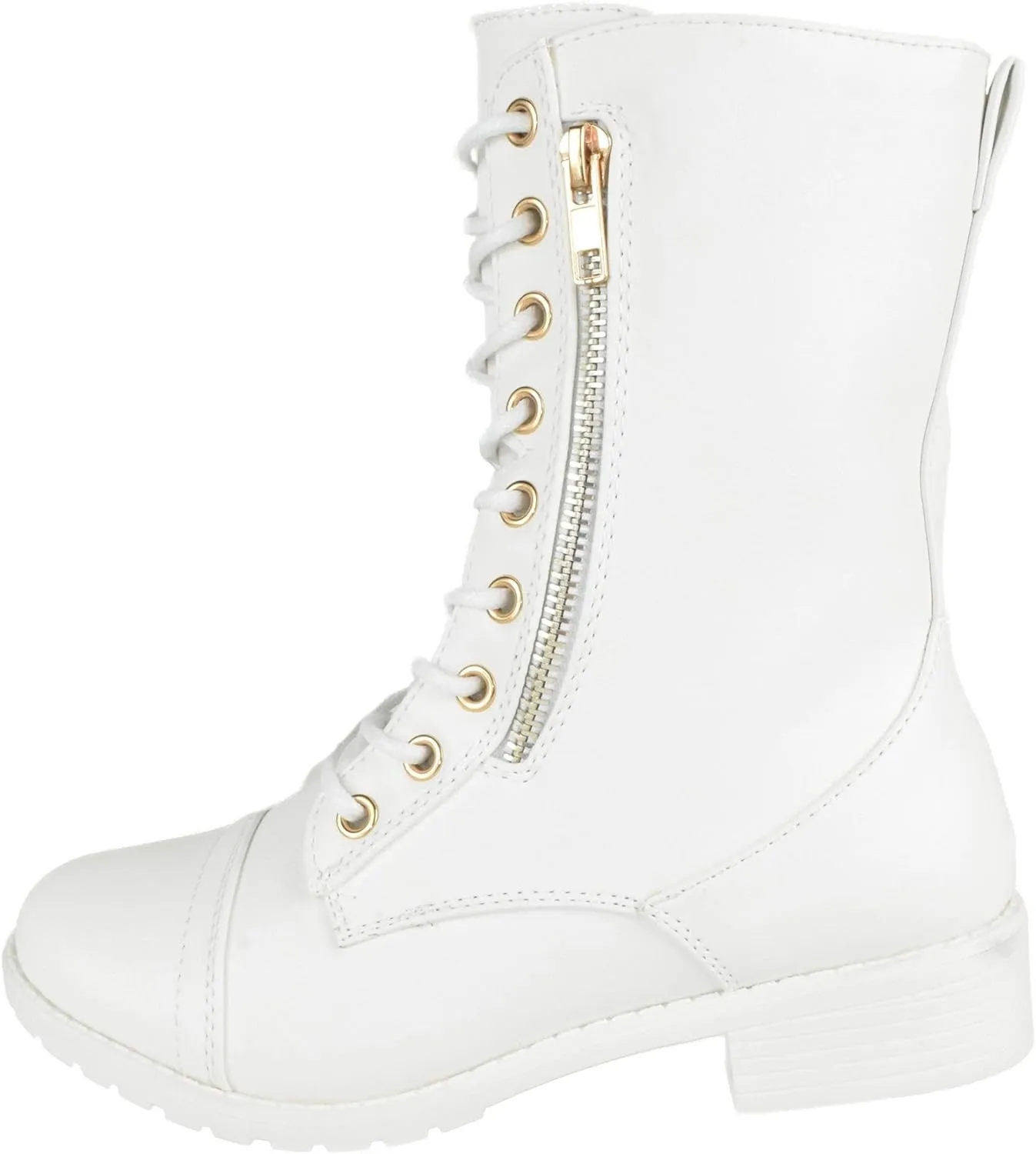 Forever Women Shoes Combat Army Style Boots Lace Up Side Zipper Booties