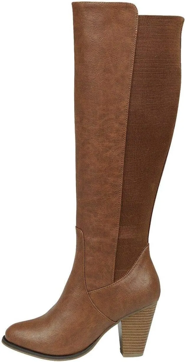 Forever Womens Almond Toe Chunky Heel Knee High Combat Riding Boots