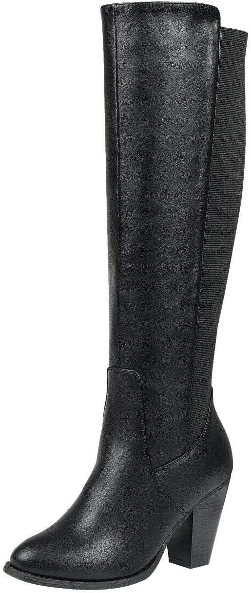 Forever Womens Almond Toe Chunky Heel Knee High Combat Riding Boots