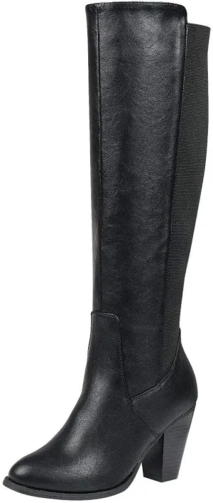 Forever Womens Almond Toe Chunky Heel Knee High Combat Riding Boots