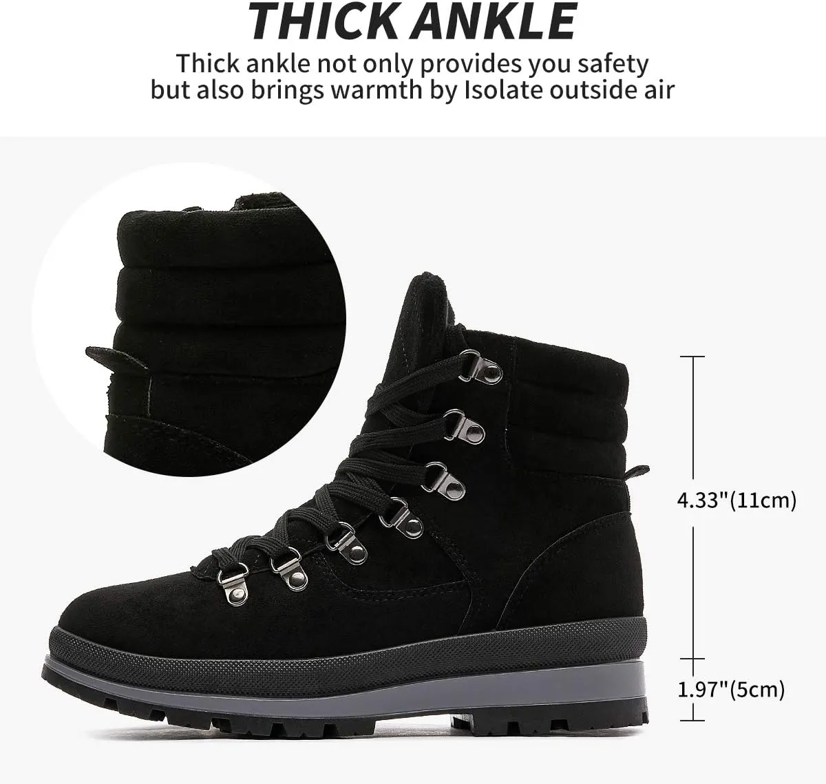 FRACORA Womens Combat Boots Lace Up Ankle Boots Winter Snow Boot Side Zipper Fashion Booties