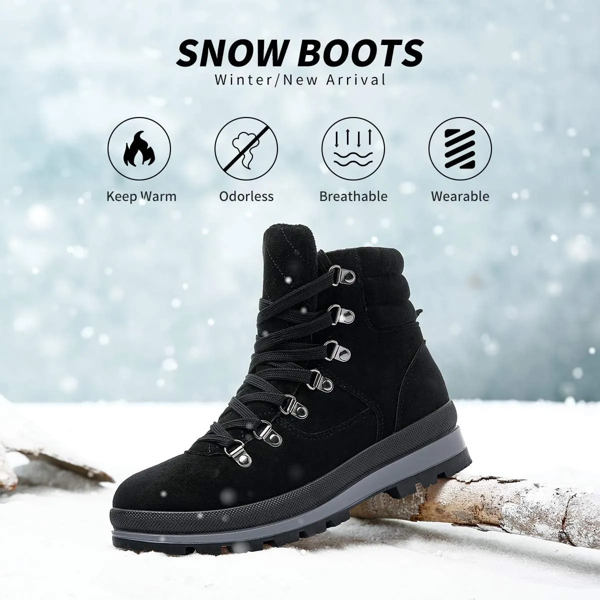 FRACORA Womens Combat Boots Lace Up Ankle Boots Winter Snow Boot Side Zipper Fashion Booties