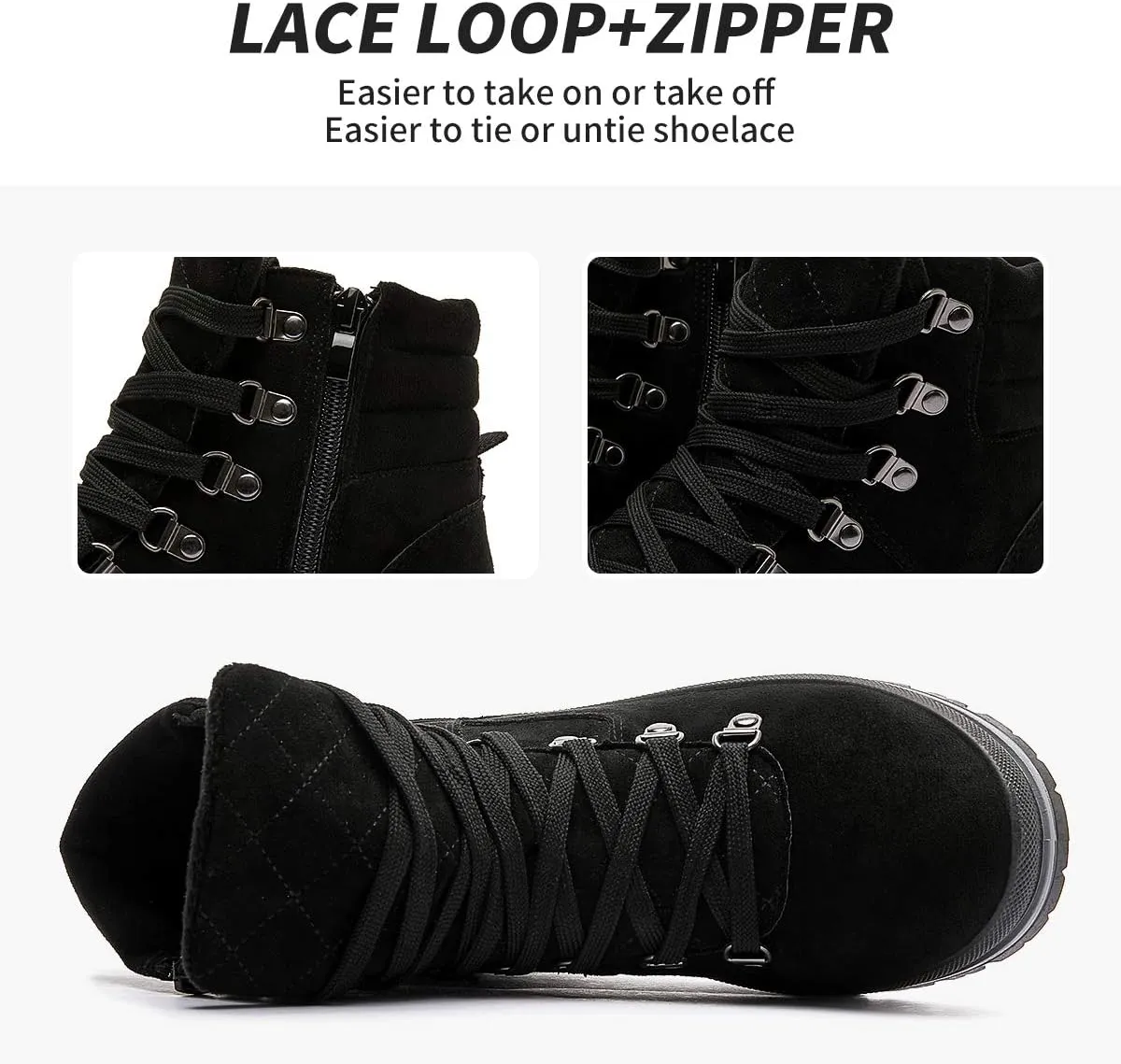 FRACORA Womens Combat Boots Lace Up Ankle Boots Winter Snow Boot Side Zipper Fashion Booties