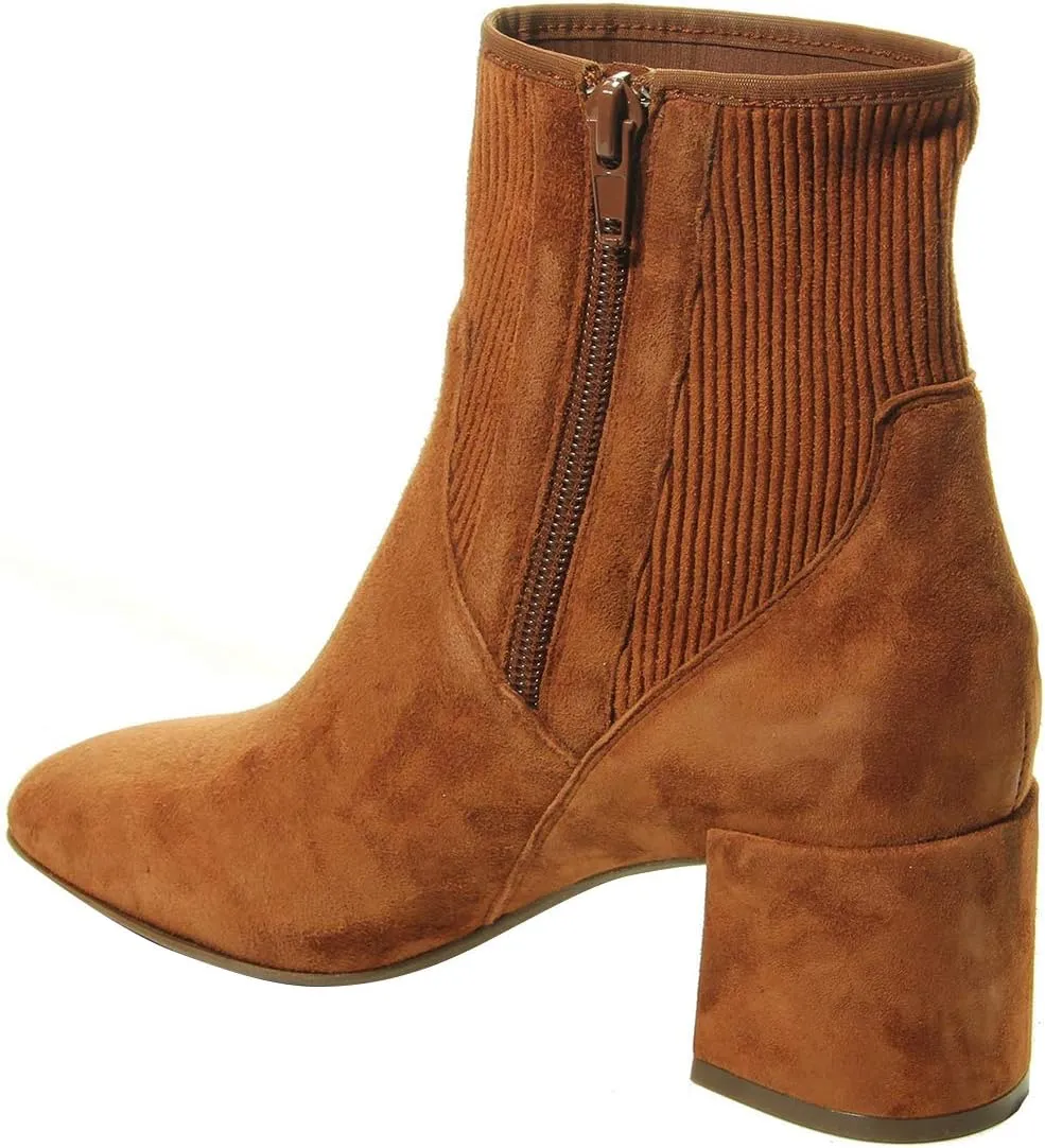 FSJ Women Classic Round Toe Mid Chunky Block Heel Chelsea Ankle Boots Fashion Winter Booties With Side Zipper Suede Formal Casual Dress Shoes Size 4-15 US