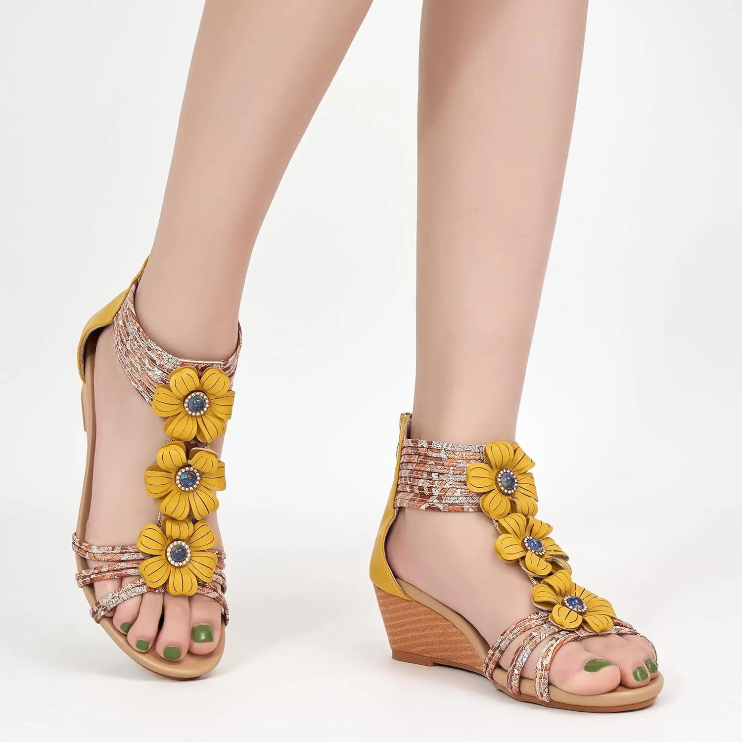 FUDYNMALC Sandals Womens Wedge Shoes: Comfortable Dressy Wedges Sandal with Zipper Summer Gladiator Sandals Open Toe