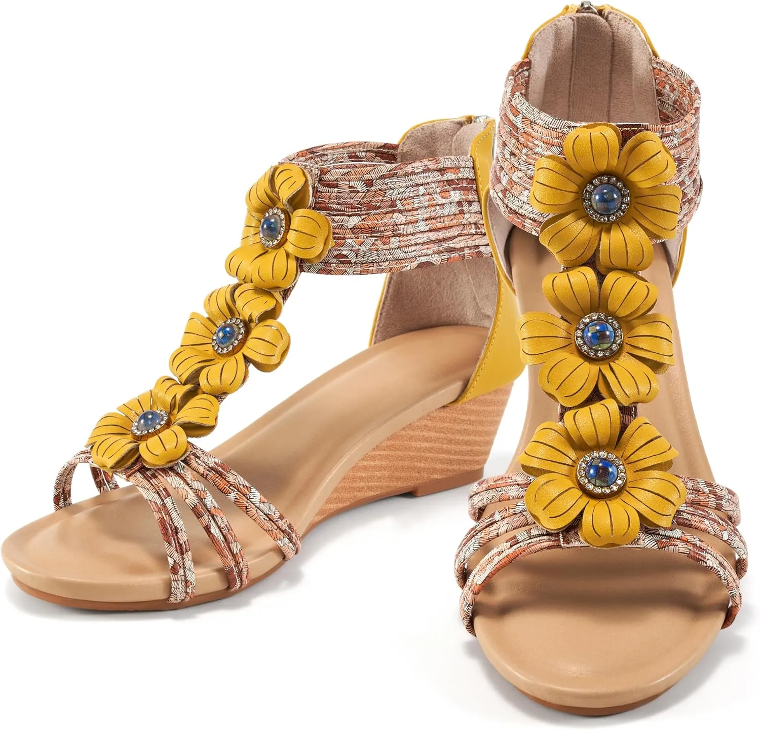 FUDYNMALC Sandals Womens Wedge Shoes: Comfortable Dressy Wedges Sandal with Zipper Summer Gladiator Sandals Open Toe