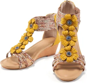 FUDYNMALC Sandals Womens Wedge Shoes: Comfortable Dressy Wedges Sandal with Zipper Summer Gladiator Sandals Open Toe