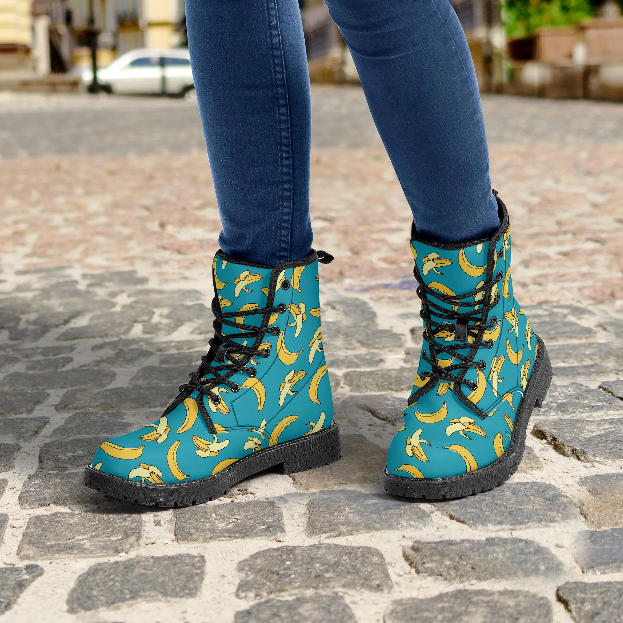 Funny Bananas Leather Combat Boots
