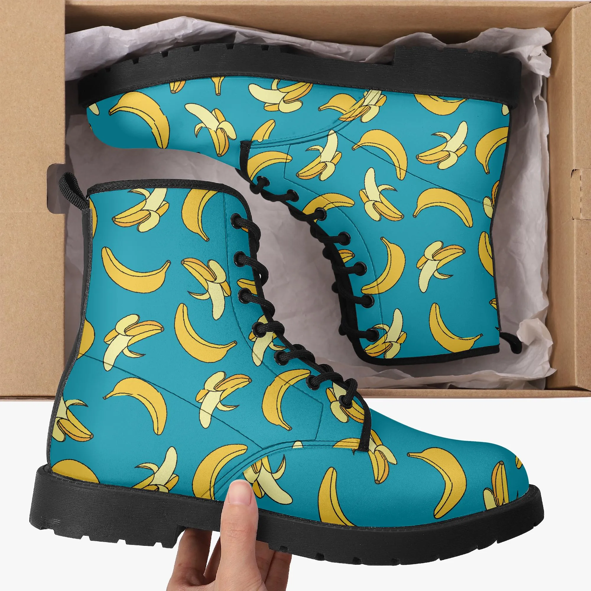 Funny Bananas Leather Combat Boots