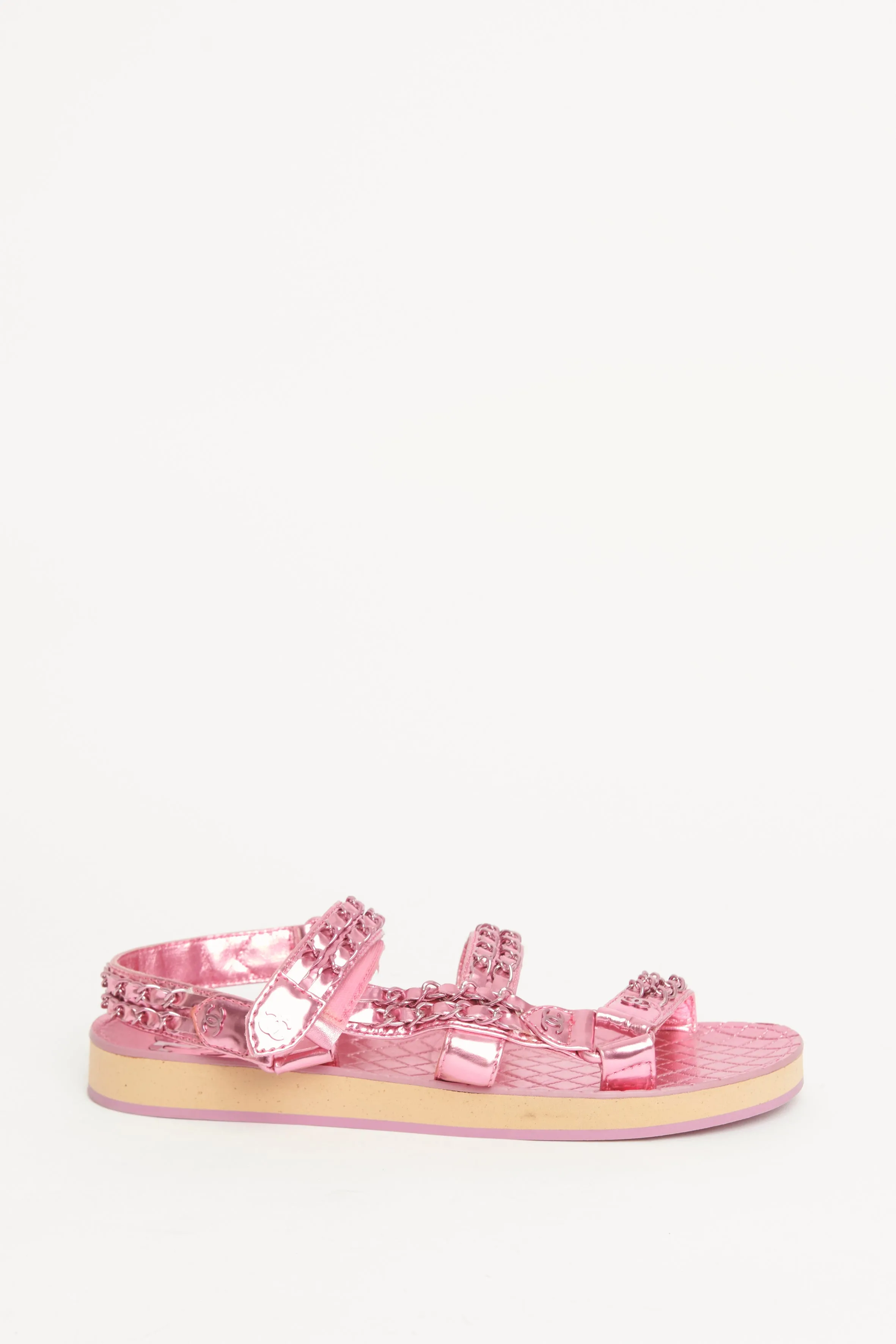 Fuscia Metallic Laminated Goatskin Preowned Sandals