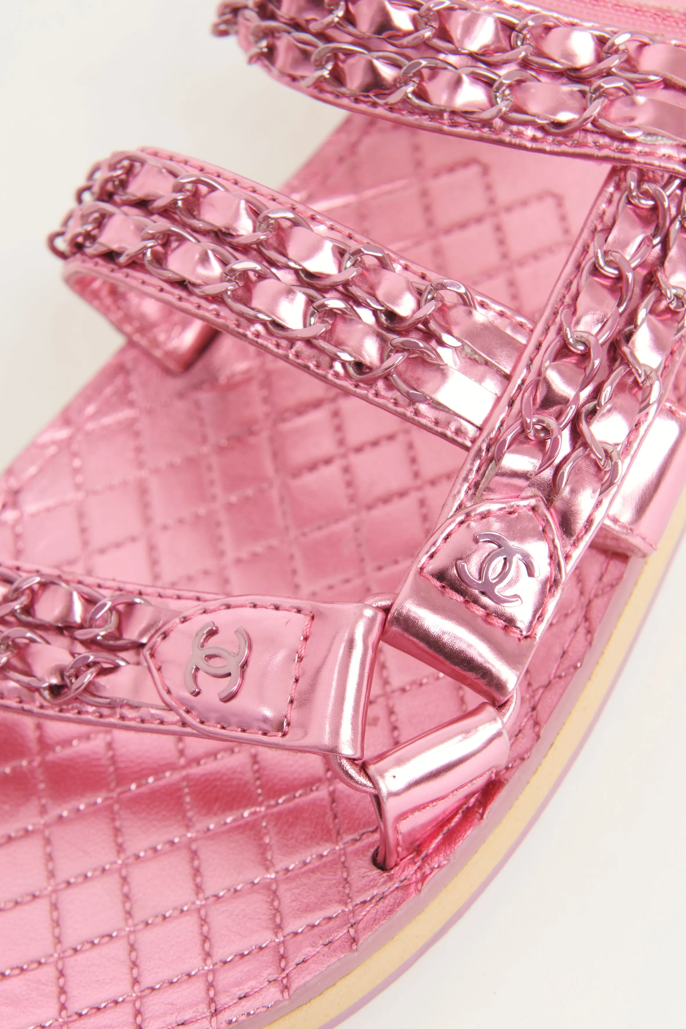 Fuscia Metallic Laminated Goatskin Preowned Sandals