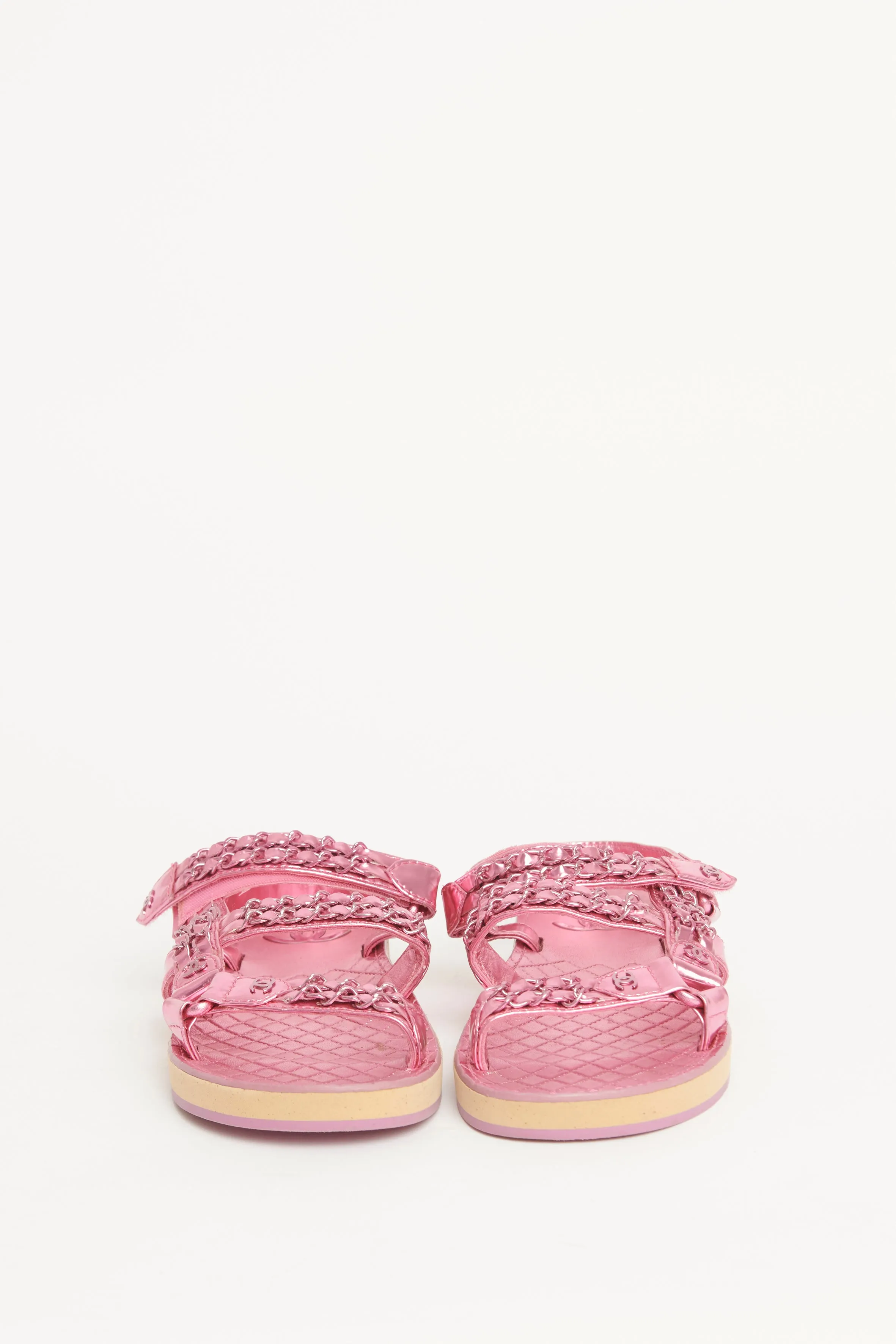 Fuscia Metallic Laminated Goatskin Preowned Sandals