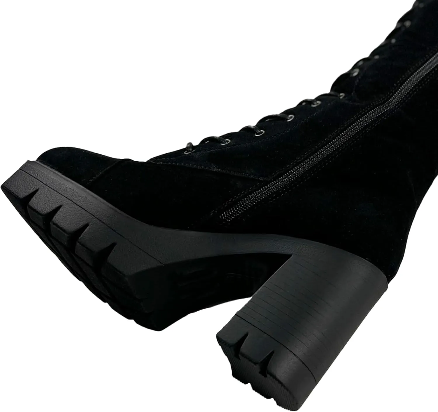 Generation Y Women's Knee High Combat Boots Lace Up Chunky Heel Knitted Cuff Zipper Closure