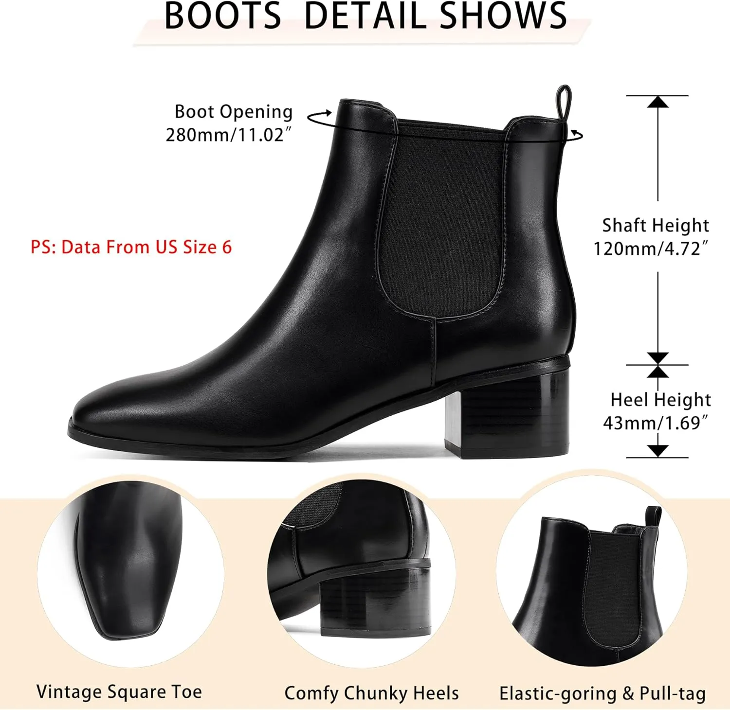 GENSHUO Chelsea Boots Women Ankle Booties Low Heel Chunky Square Toe Winter Fall Dress Chelsea Slip On Fashion Comfortable Work Casual Boots Shoes