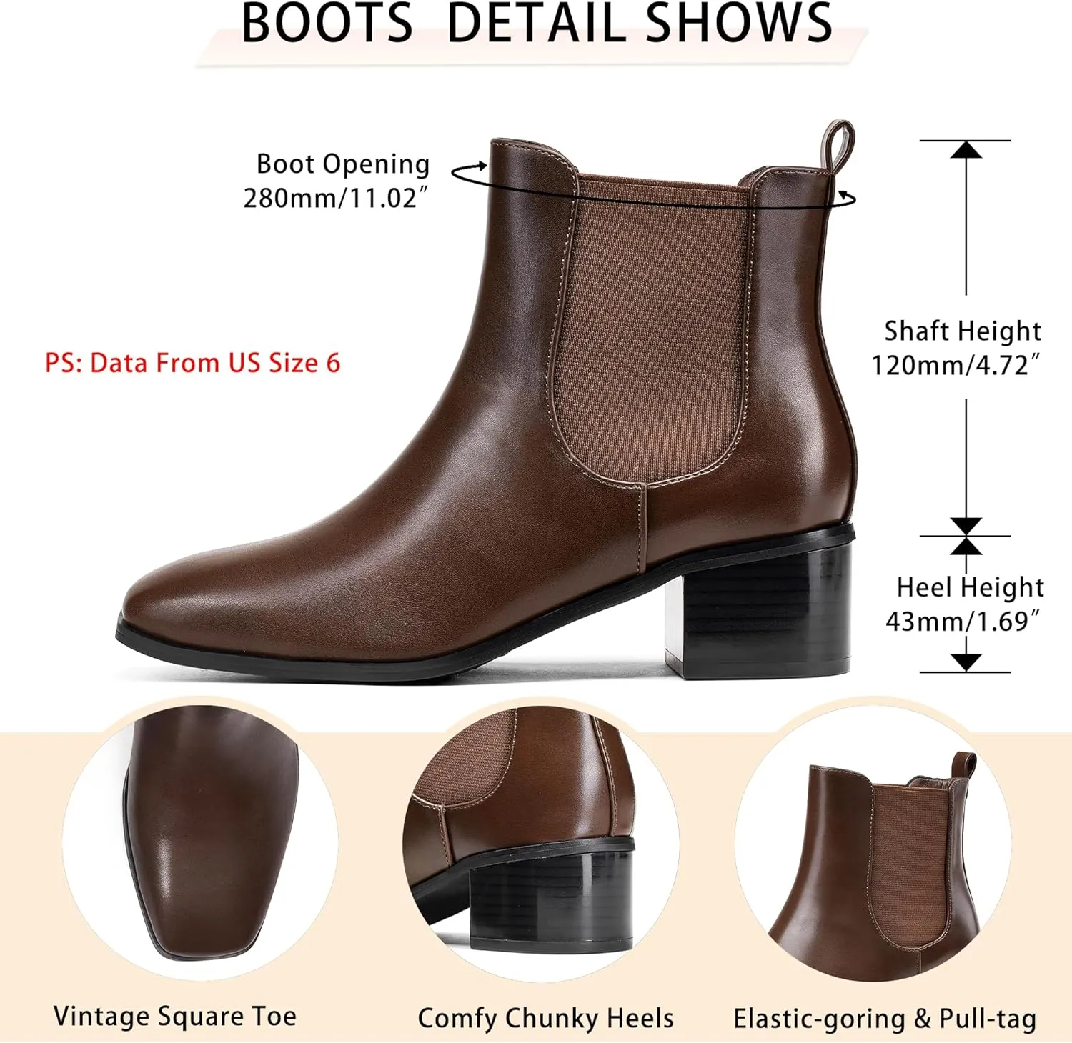 GENSHUO Chelsea Boots Women Ankle Booties Low Heel Chunky Square Toe Winter Fall Dress Chelsea Slip On Fashion Comfortable Work Casual Boots Shoes