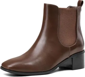 GENSHUO Chelsea Boots Women Ankle Booties Low Heel Chunky Square Toe Winter Fall Dress Chelsea Slip On Fashion Comfortable Work Casual Boots Shoes