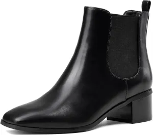 GENSHUO Chelsea Boots Women Ankle Booties Low Heel Chunky Square Toe Winter Fall Dress Chelsea Slip On Fashion Comfortable Work Casual Boots Shoes