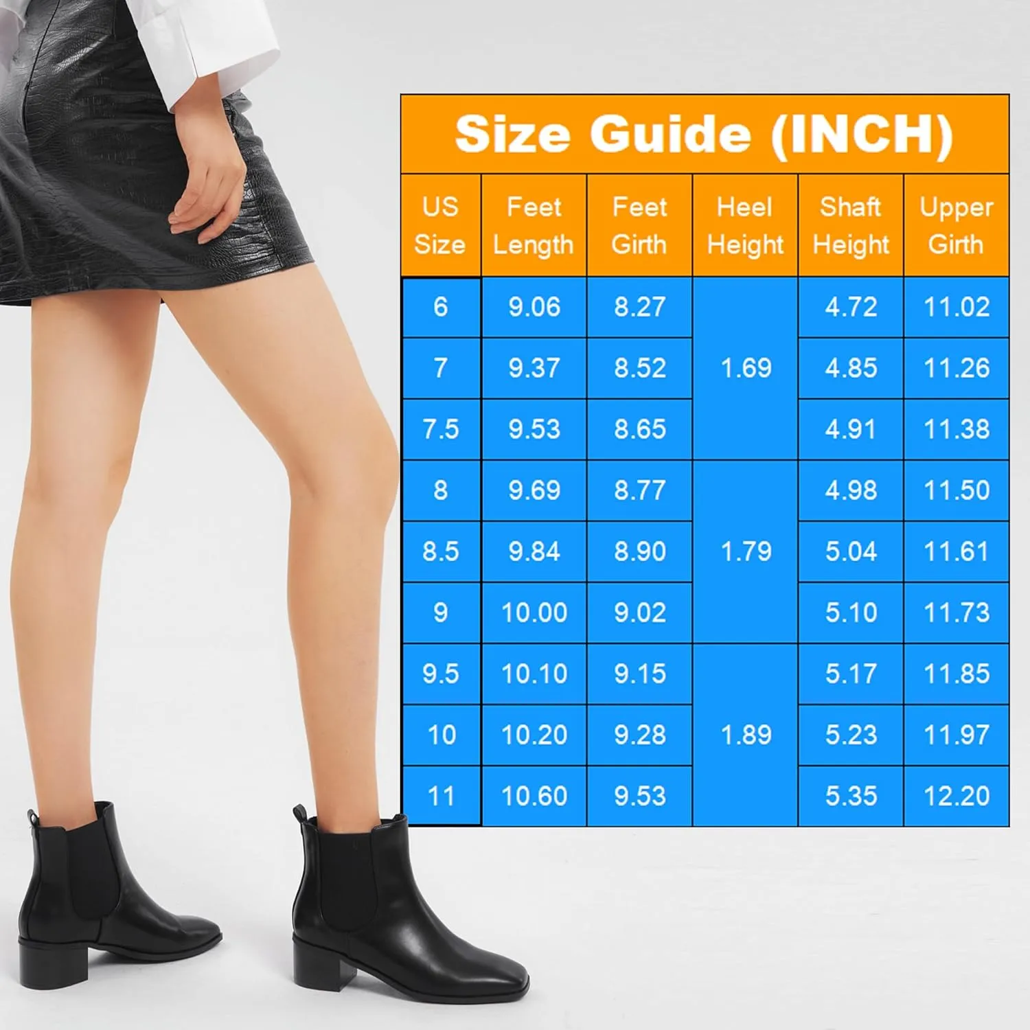 GENSHUO Chelsea Boots Women Ankle Booties Low Heel Chunky Square Toe Winter Fall Dress Chelsea Slip On Fashion Comfortable Work Casual Boots Shoes