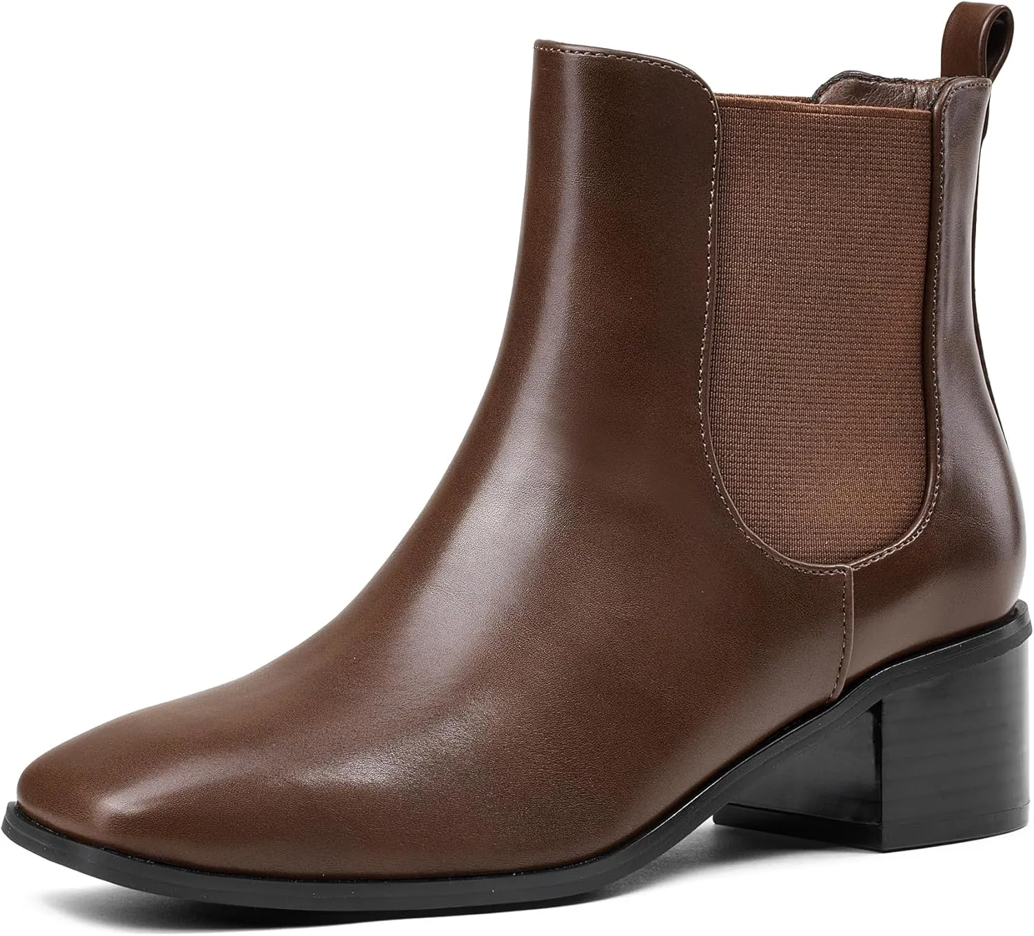 GENSHUO Chelsea Boots Women Ankle Booties Low Heel Chunky Square Toe Winter Fall Dress Chelsea Slip On Fashion Comfortable Work Casual Boots Shoes