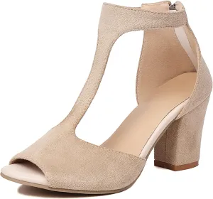 Gicoiz Women Peep Toe Block Heels Gladiator Roman Sandals
