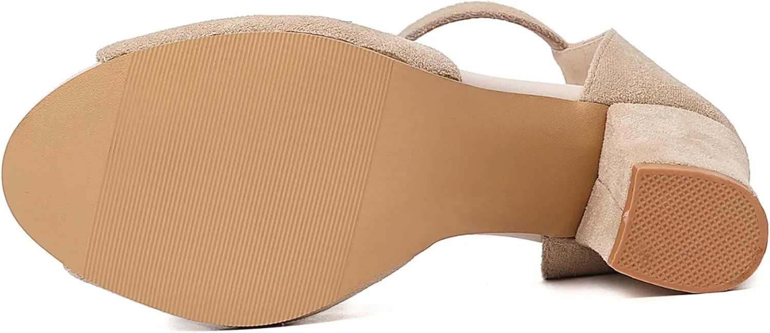 Gicoiz Women Peep Toe Block Heels Gladiator Roman Sandals