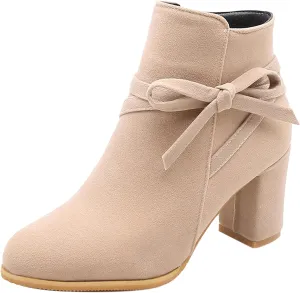 Gicoiz Women Round Toe Block High Heel Chelsea Ankle Boots Dress