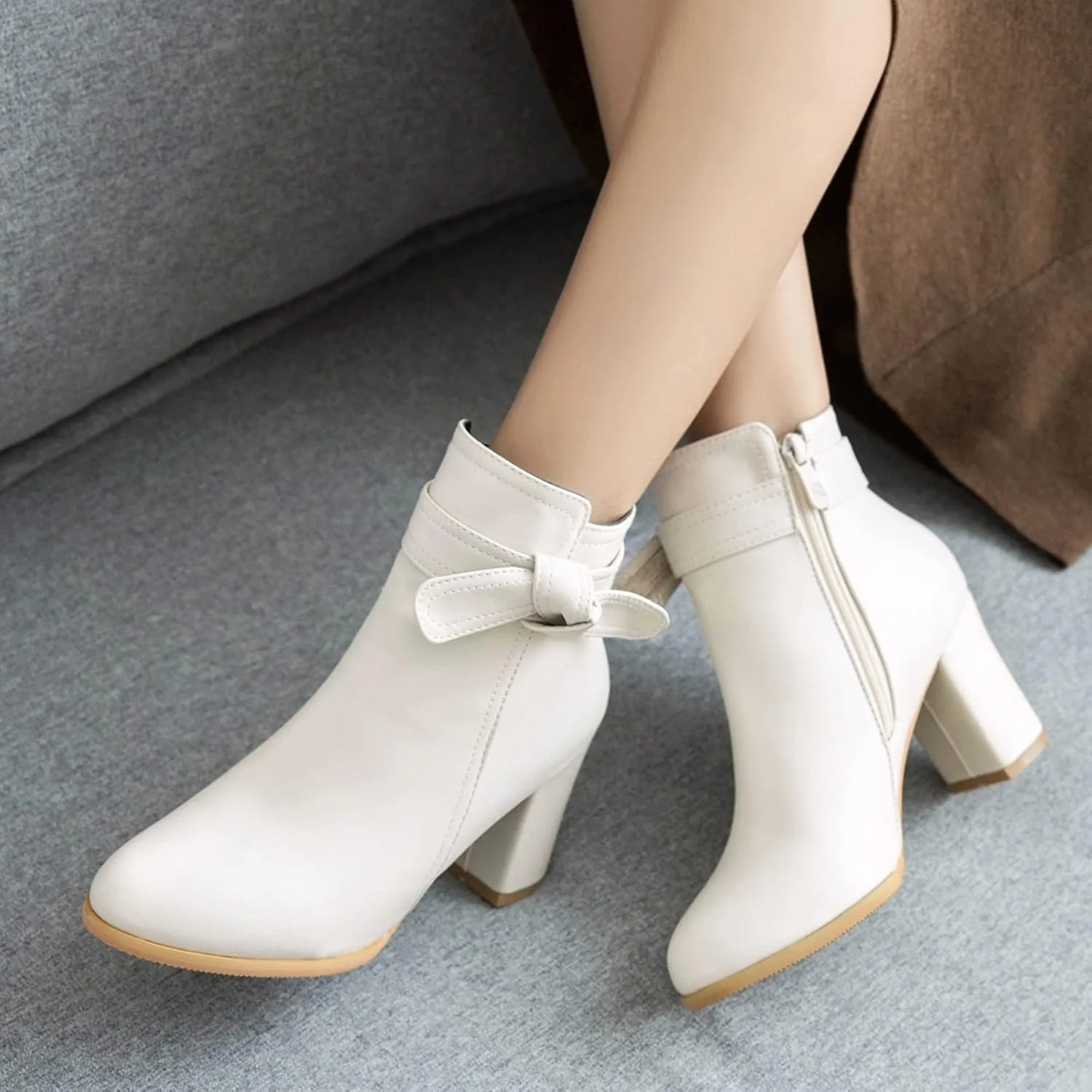 Gicoiz Women Round Toe Block High Heel Chelsea Ankle Boots Dress