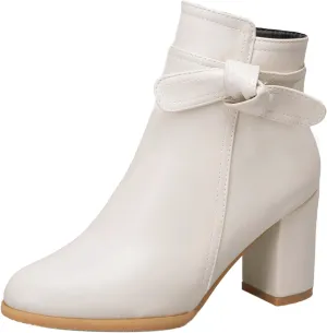 Gicoiz Women Round Toe Block High Heel Chelsea Ankle Boots Dress