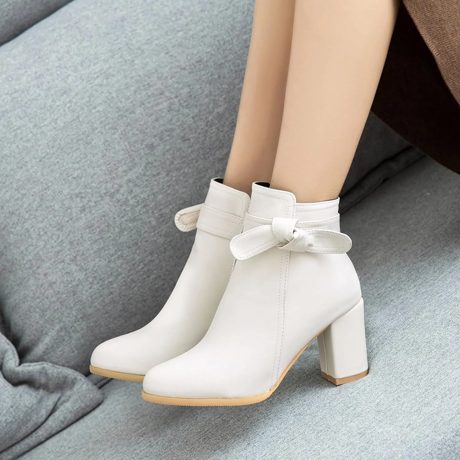 Gicoiz Women Round Toe Block High Heel Chelsea Ankle Boots Dress