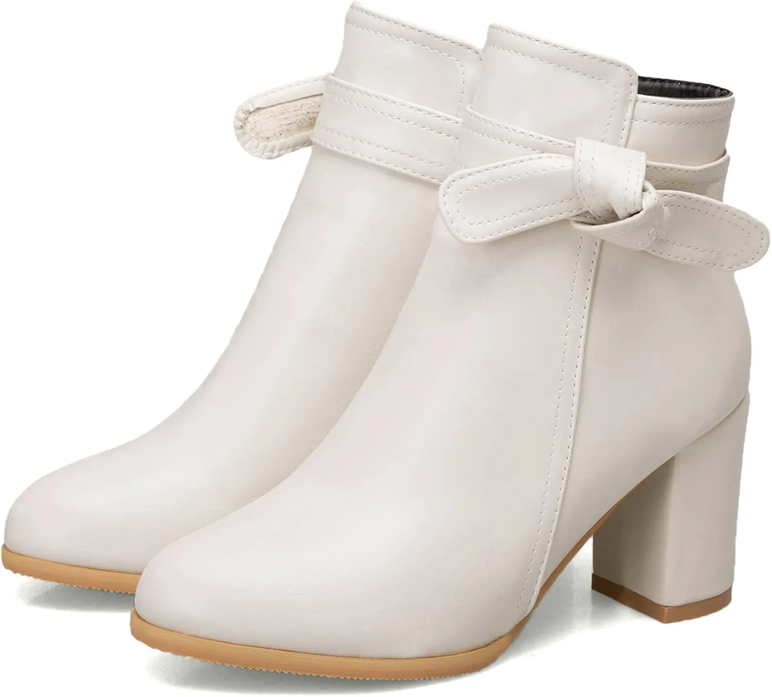 Gicoiz Women Round Toe Block High Heel Chelsea Ankle Boots Dress