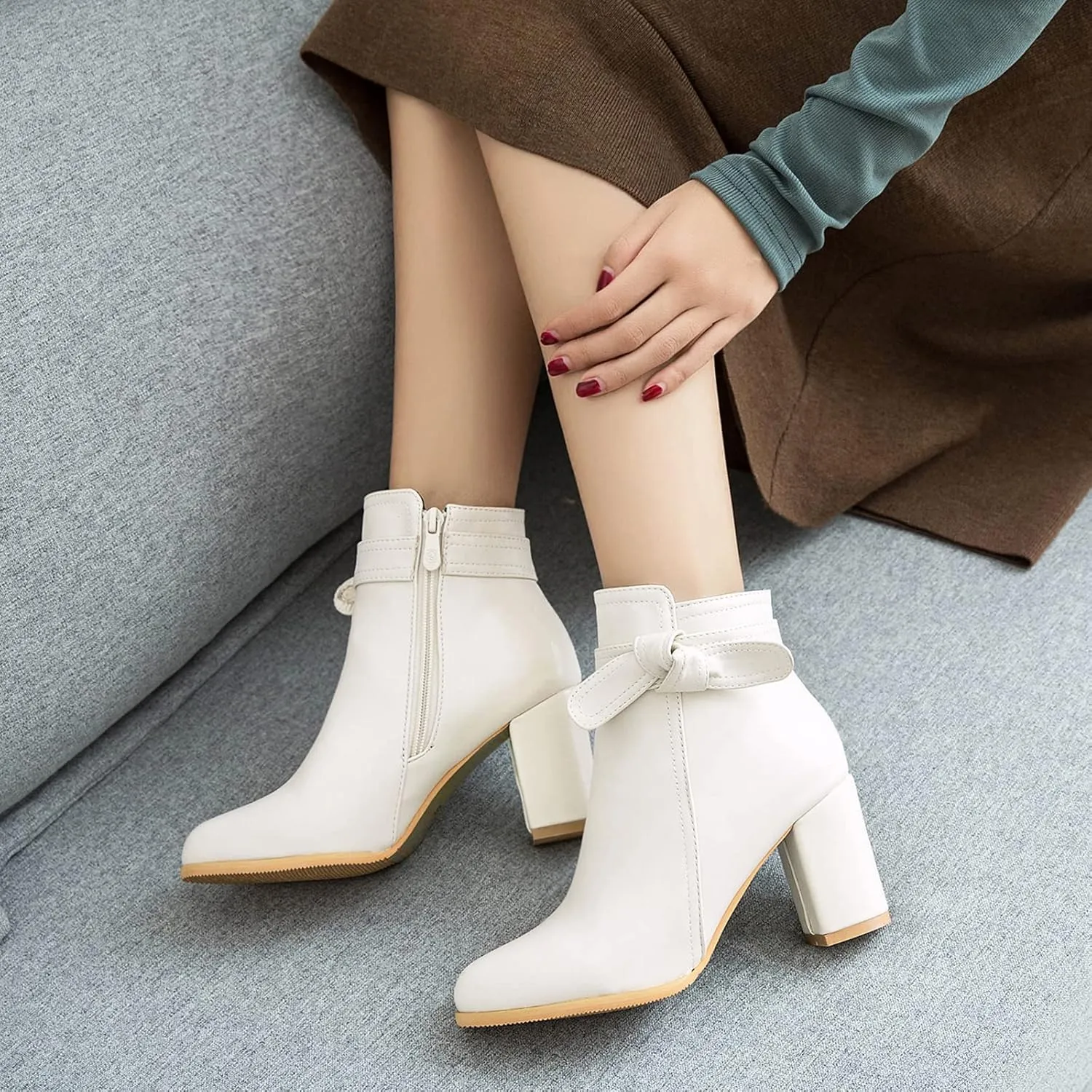 Gicoiz Women Round Toe Block High Heel Chelsea Ankle Boots Dress