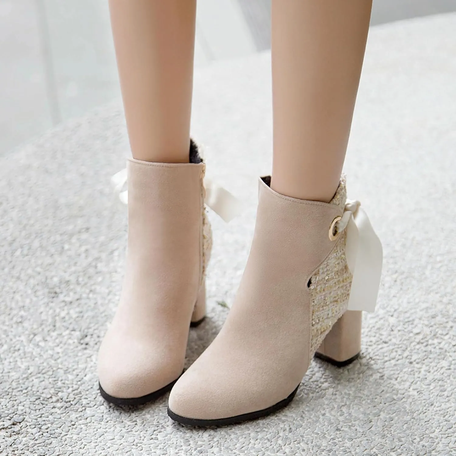 Gicoiz Women Round Toe Block High Heel Chelsea Ankle Boots Dress