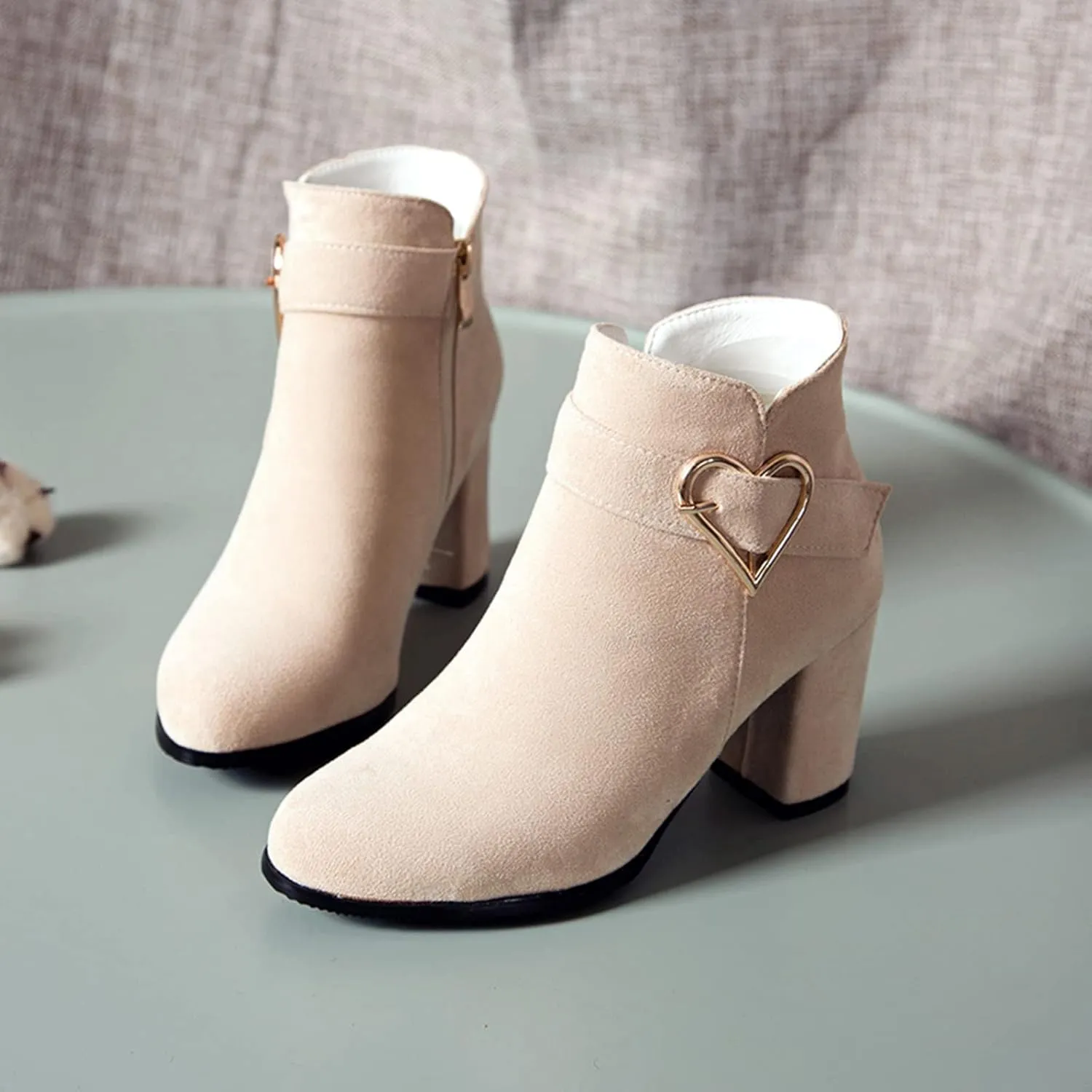 Gicoiz Women Round Toe Block High Heel Chelsea Ankle Boots Dress
