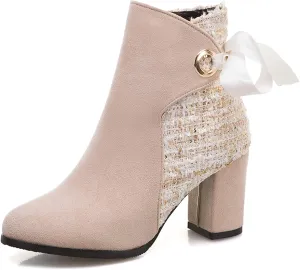 Gicoiz Women Round Toe Block High Heel Chelsea Ankle Boots Dress