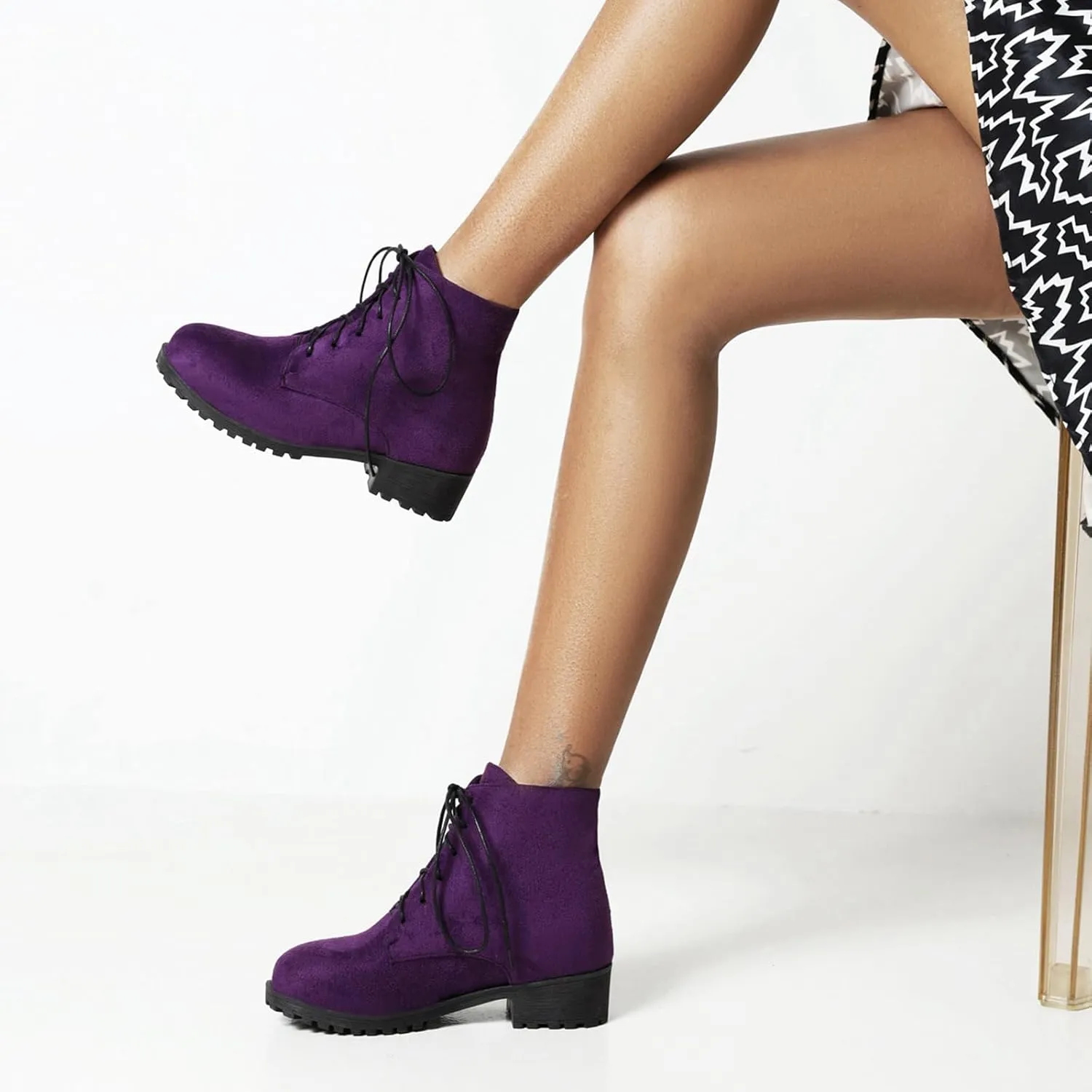 Gicoiz Women Round Toe Classic Combat Chukka Ankle Boots