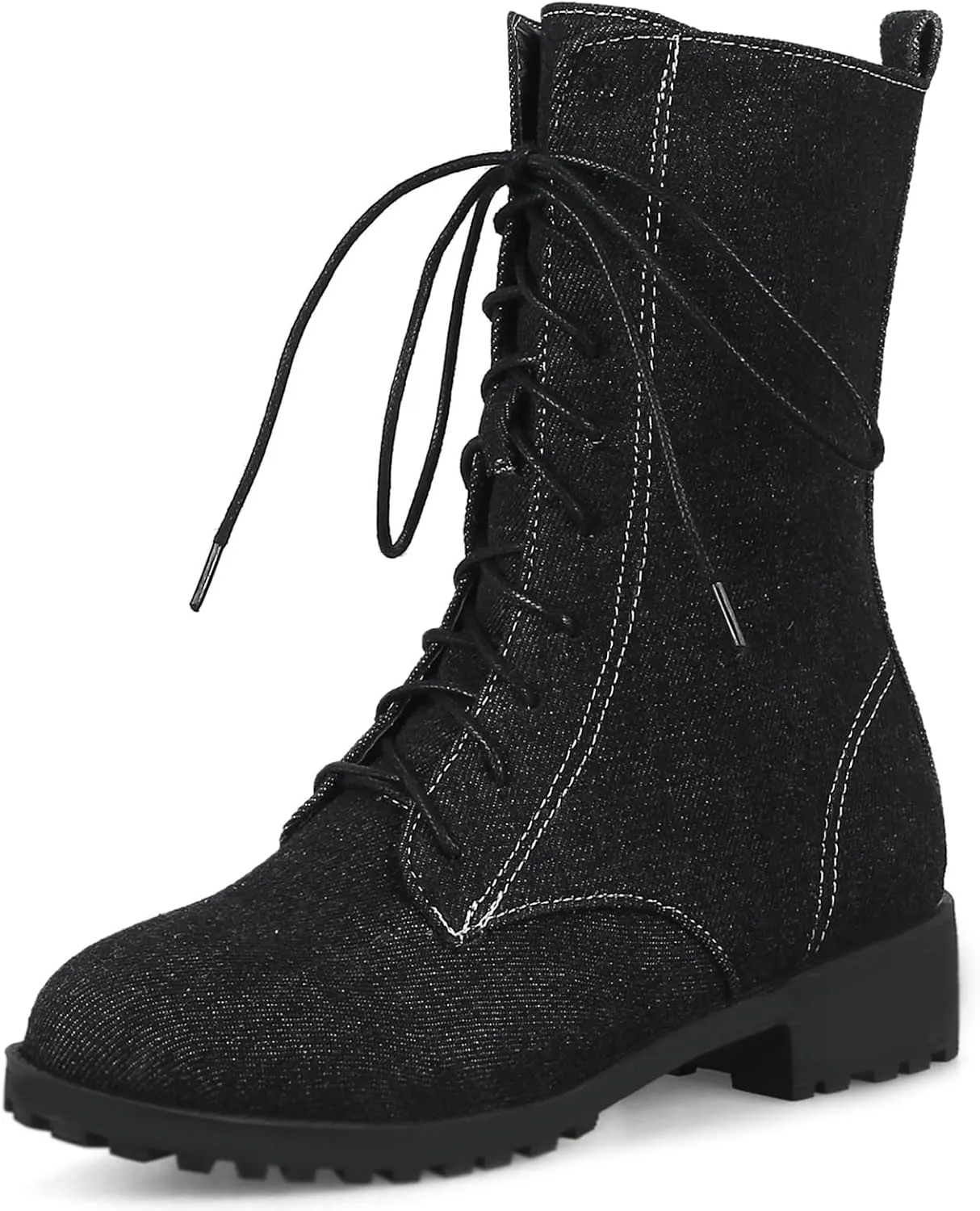 Gicoiz Women Round Toe Mid Calf Combat Boots Lace Up