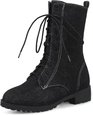 Gicoiz Women Round Toe Mid Calf Combat Boots Lace Up