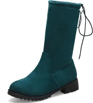Gicoiz Women Round Toe Mid Calf Combat Boots Lace Up