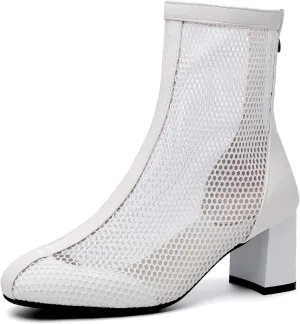 Gicoiz Women Summer Chelsea Block Heel Mesh Ankle Boots