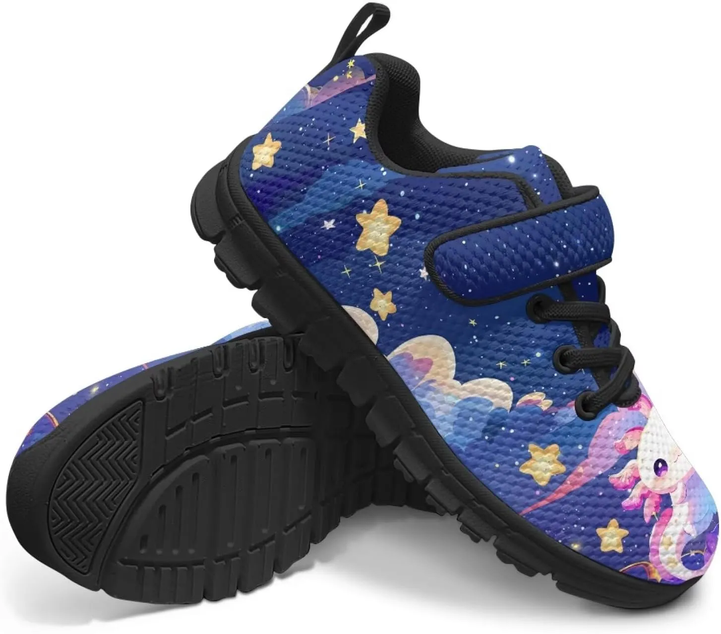 Girls Running Shoes with Hook and Loop Cute Print Kids Tennis Shoes for Outdoor Activities