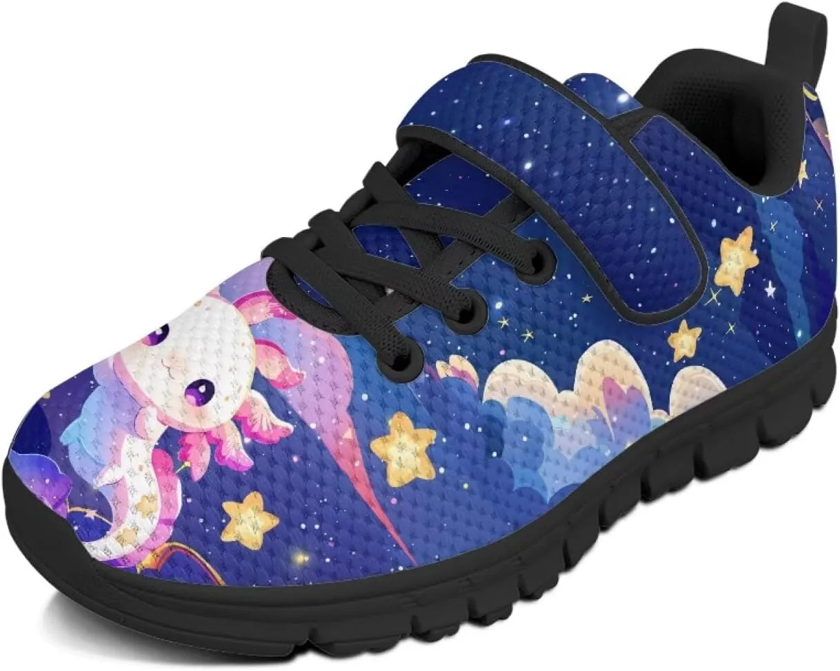 Girls Running Shoes with Hook and Loop Cute Print Kids Tennis Shoes for Outdoor Activities