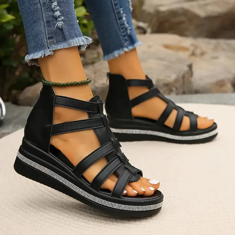 Gladiator Platform Sandals | Faux Leather | Adjustable and Durable