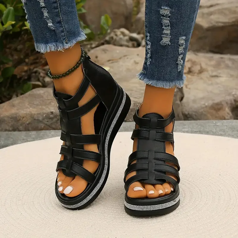 Gladiator Platform Sandals | Faux Leather | Adjustable and Durable