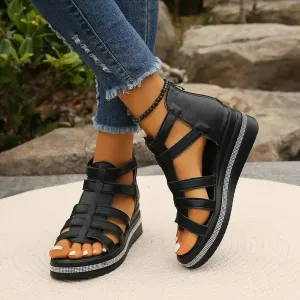 Gladiator Platform Sandals | Faux Leather | Adjustable and Durable