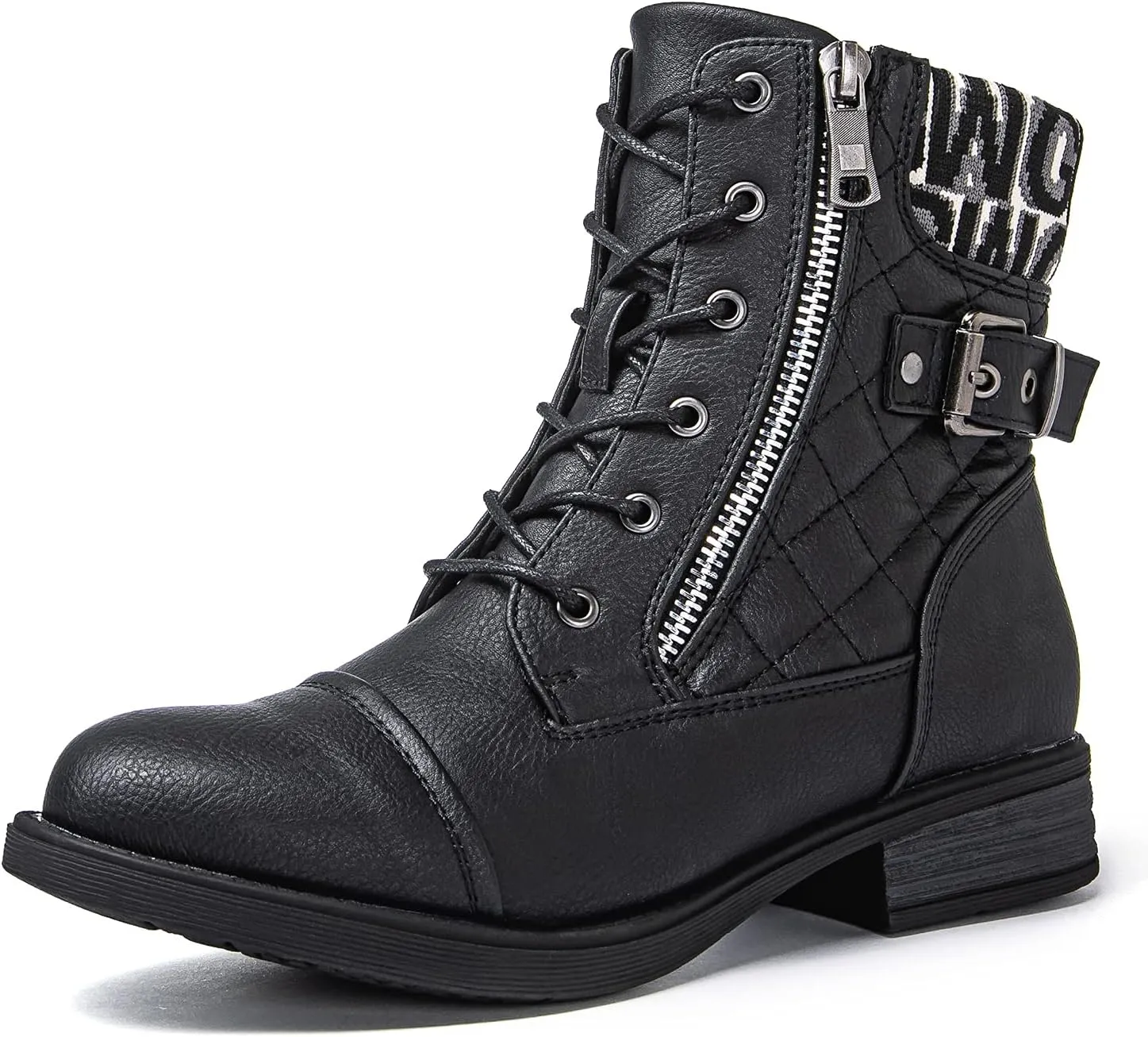 GLOBALWIN Women's Combat Boots Lace Up Boots For Women Ankle Booties With Low Heel Fashion Dressy Short Boots