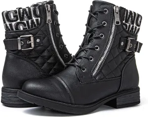 GLOBALWIN Women's Combat Boots Lace Up Boots For Women Ankle Booties With Low Heel Fashion Dressy Short Boots