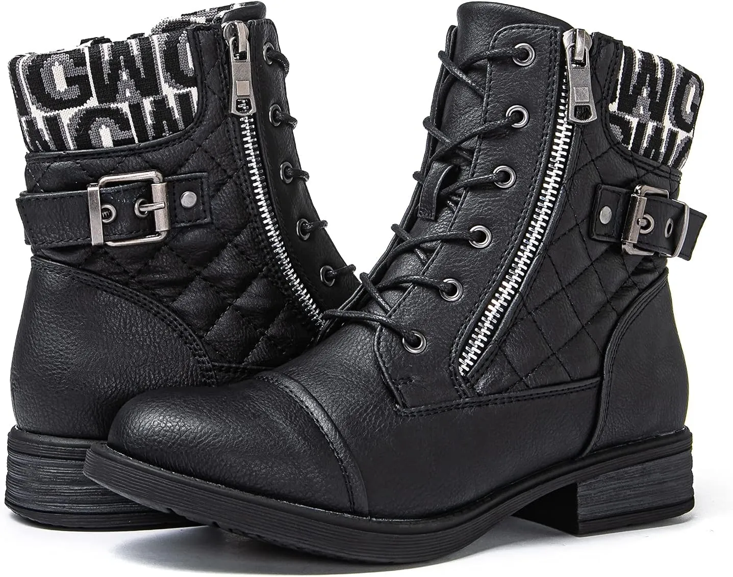 GLOBALWIN Women's Combat Boots Lace Up Boots For Women Ankle Booties With Low Heel Fashion Dressy Short Boots