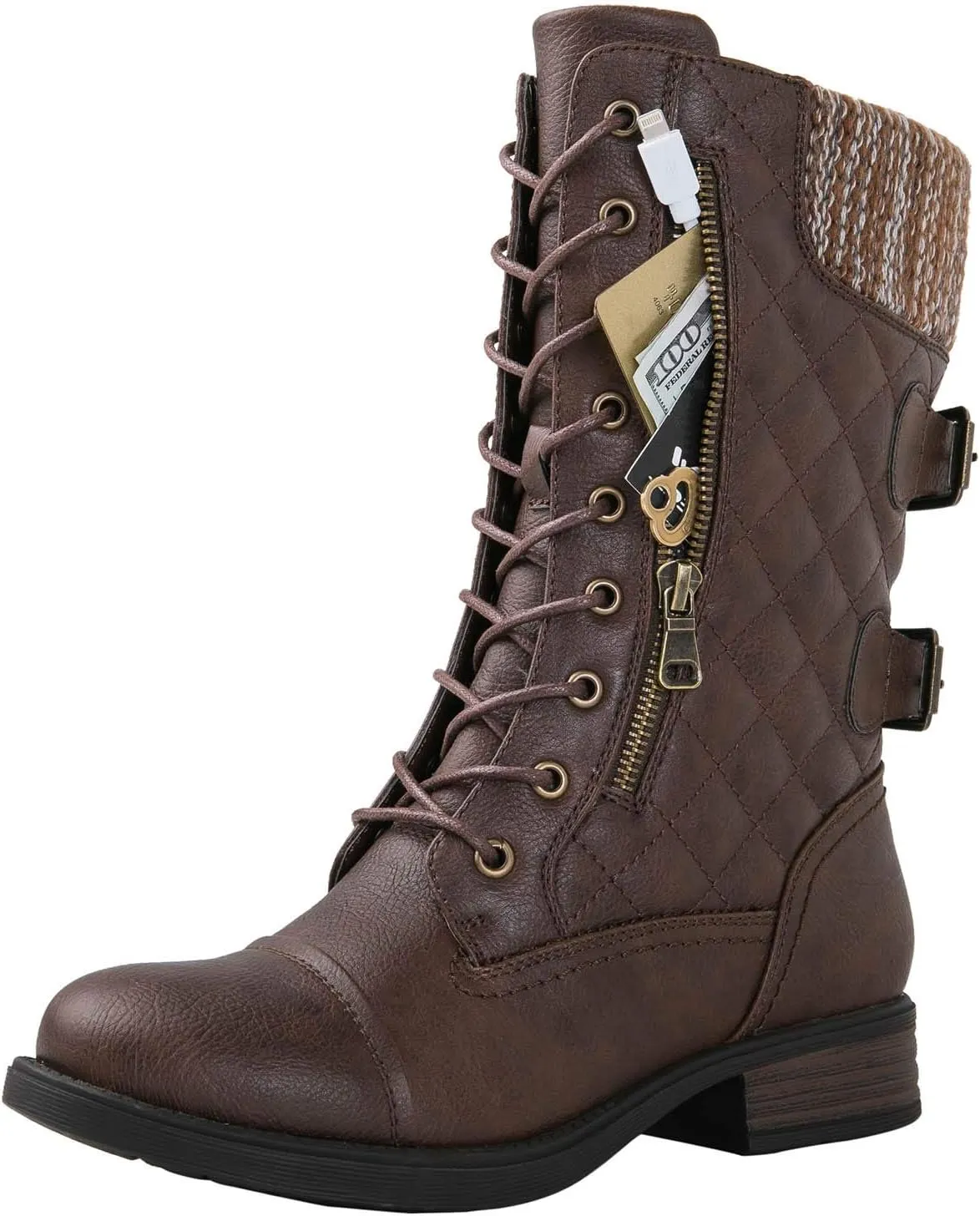 GLOBALWIN Women's Fashion Low Heels Lace Up Ankle Boots