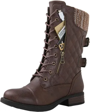 GLOBALWIN Women's Fashion Low Heels Lace Up Ankle Boots